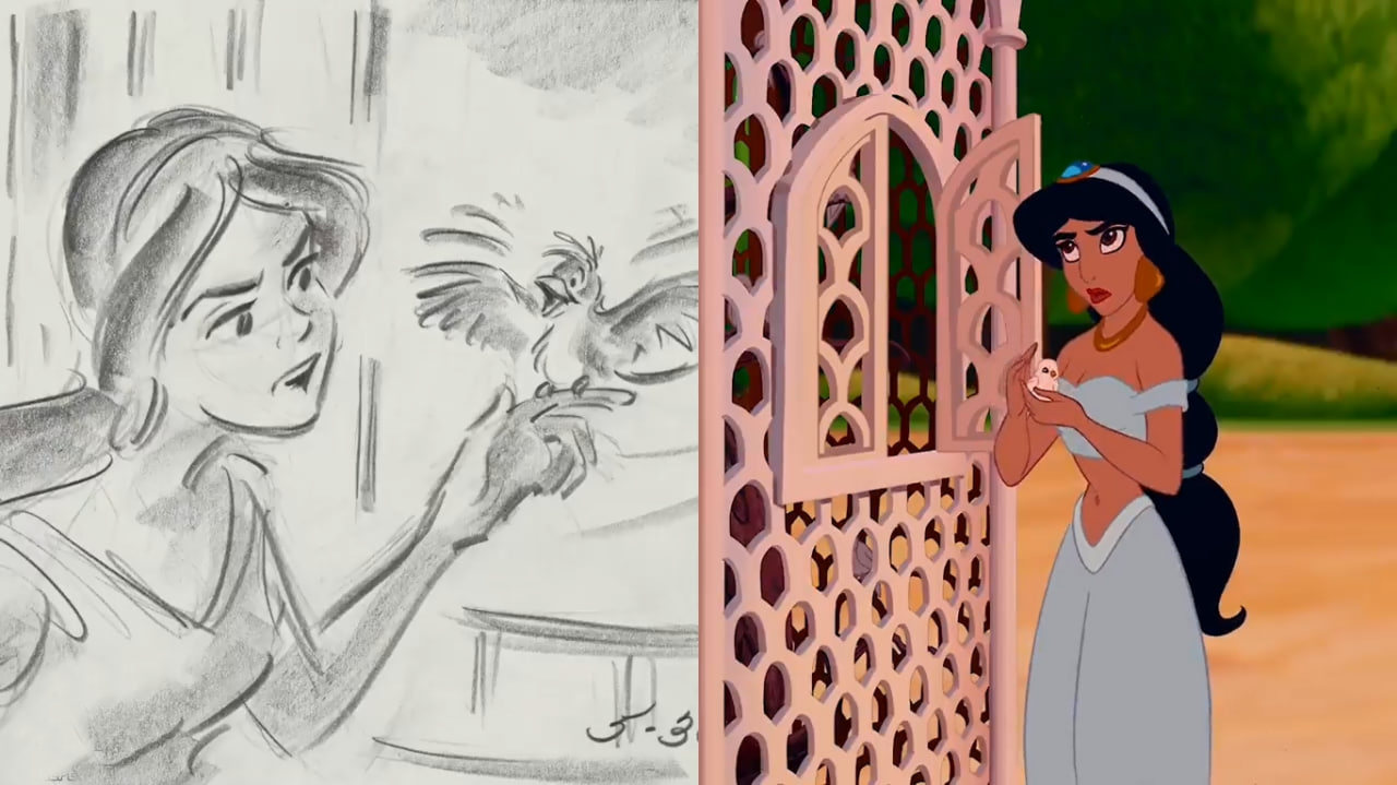 Сравнение раскадровки одной сцены диснеевского "Аладдина" с конечным результатом